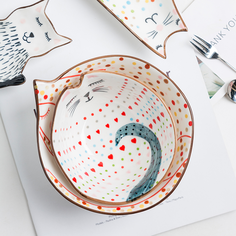 Creative cartoon tableware of interesting cat animal ceramic dishes and lovely children breakfast tray was dessert fruit plate