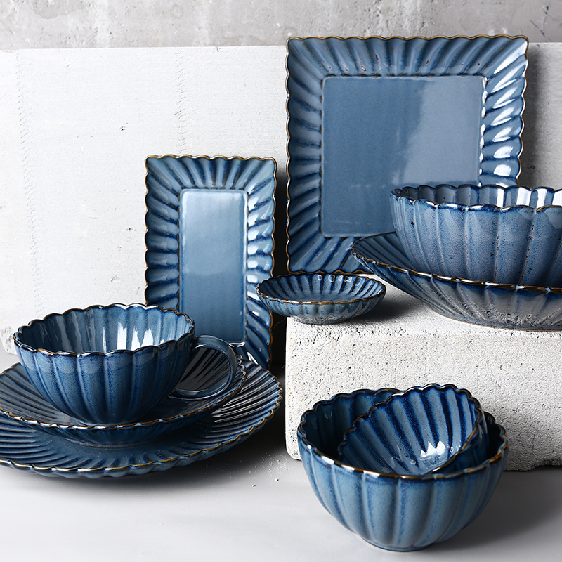 Ink blue ceramic dishes restoring ancient ways the high level of appearance plate suit rice bowl dish dish steak dinner plate