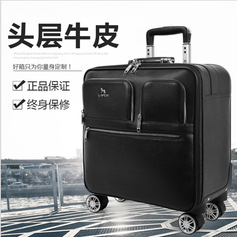 The leather suitcase is a 16 - inch woman travel suitcase in a 20 - inch male - wheel commercial suitcase