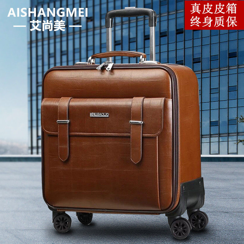 Genuine Leather Pull-Lever Case 16 Inch Cow Leather Suitcase Man Leather Suitcase Universal Wheels 20 Inch Business Boarding Box Female Suitcase