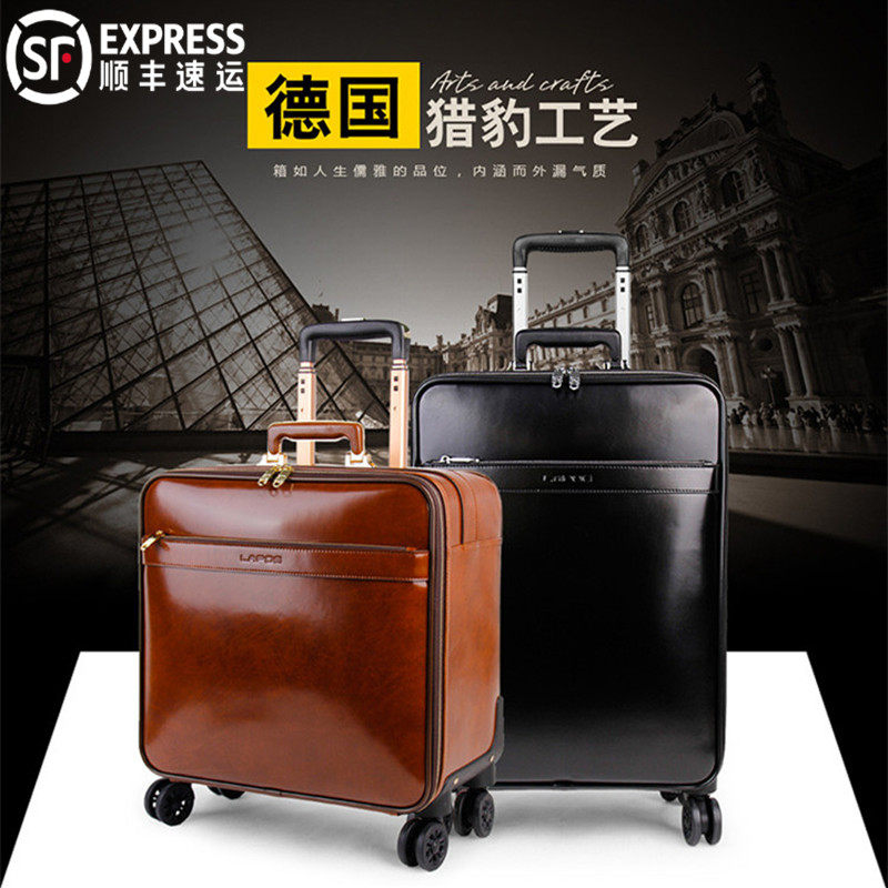 High-end business leather suitcase universal wheel cowhide trolley case 16 inch 20 inch male boarding case password suitcase