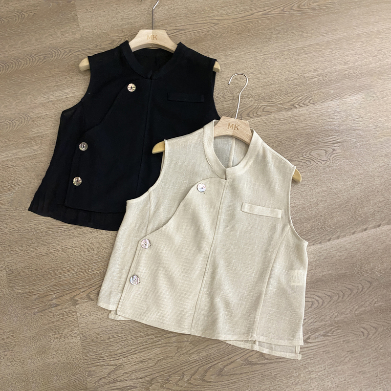 European Goods 2026 Summer New Style New Chinese-Style Stand-Up Collar Sleeveless Vest Single-Breasted Elegant Slimming Design Top for Women