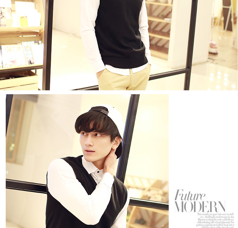 Mùa thu và mùa đông nam dệt kim áo len vest V-cổ Slim Hàn Quốc cotton rắn màu cơ sở áo len áo vest nam đẹp