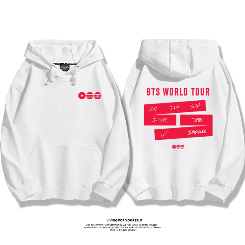 Толстовка с капюшоном (BTS) world tour 2026, унисекс, тонкая и флисовая, чёрная/белая, размеры S–3XL