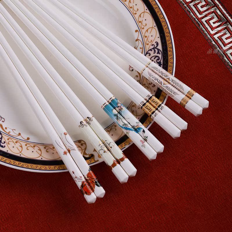 European-Style Bone China Chopsticks, Genuine Jingdezhen Ceramic Chopsticks, Chinese-Style Household High-End Anti-Mold 5 Pairs Gift Tableware Set