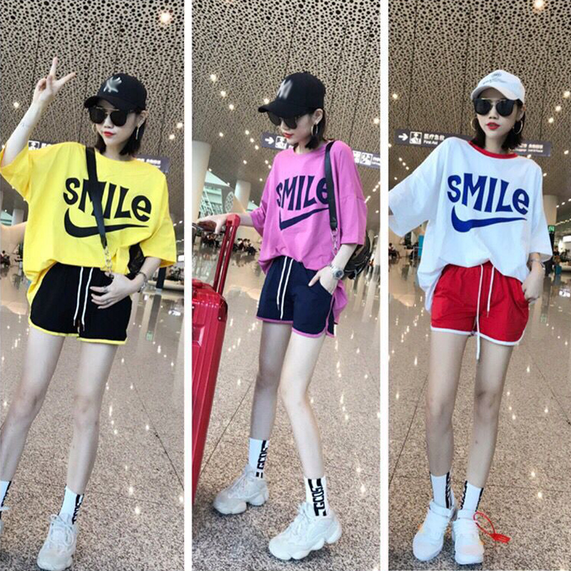 European station short sleeve shorts sportswear suit women summer 2022 new fashion gas relaxed two pieces