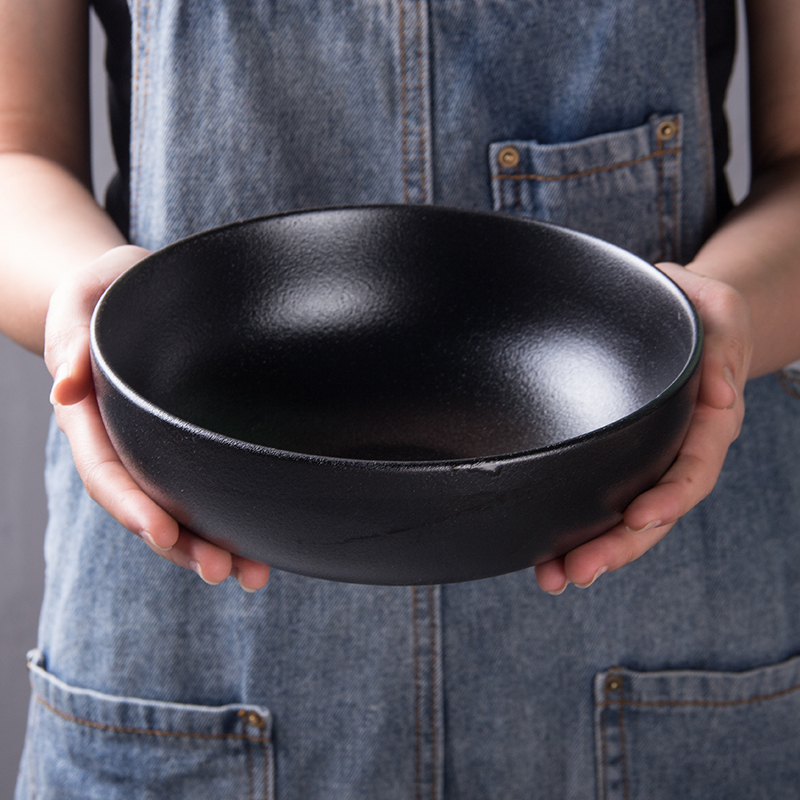 Pure Black Matte Frosted Ceramic Bowl, Salad Bowl, Noodle Bowl, Meat Soup Bowl, Small Seasoning Bowl, Three Sizes