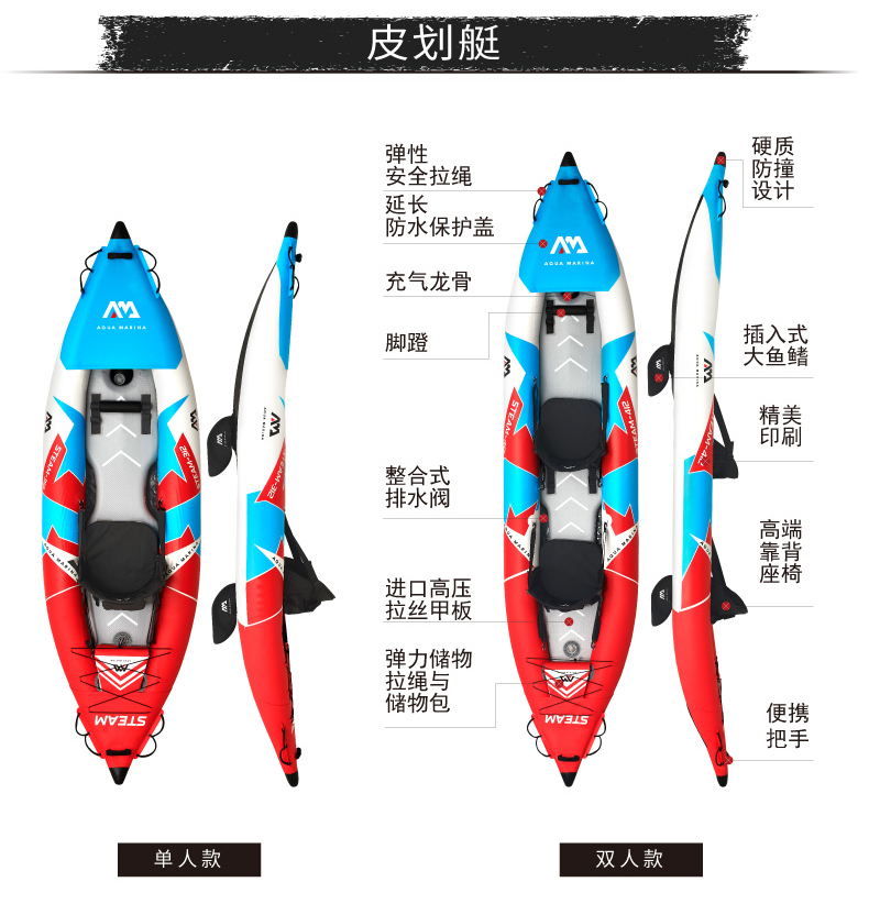 AquaMarina Lecking 2020 Turbulence K2 Upgraded Single and Double Canoe Kayak Rubber Boat