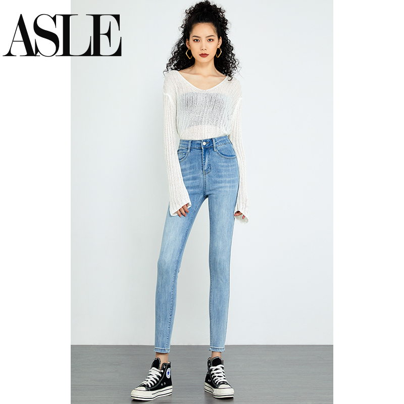 Light high-waisted jeans women high and thin 2021 Autumn New stretch hip tight nine-point pipe pants