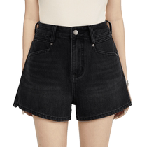 Hot girl high-waisted black denim shorts for women summer 2024 new loose slimming small A-line wide-leg hot pants