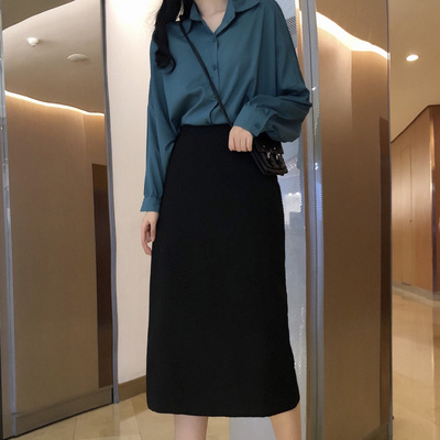 大码半身裙女中长款2021春夏新款显瘦胖mm包臀裙开叉一步长裙包裙