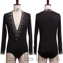 New Latin dance mens jacket dance uniforms black v-neck long sleeve sexy flash drill uniforms