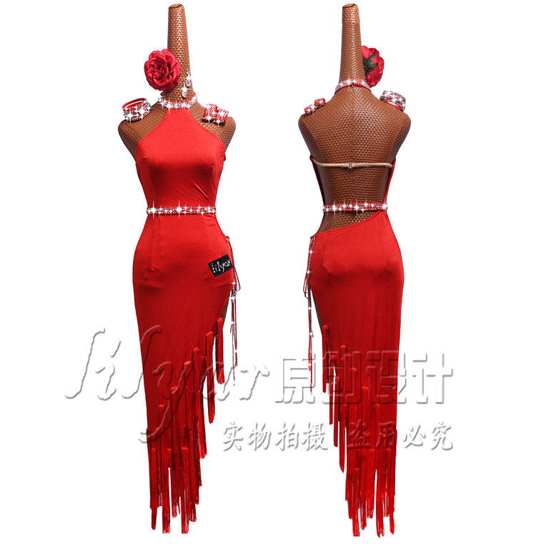 Jiahui Xin Latin Dance Competition Conserve Performance Costume Dance Dresses Dress Girl Red Sexy for Height Kitchfork Chinese