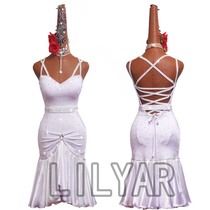 Latin dance competition costume performance costume tassel dance skirt suspenders white straps hip-wrapped fishtail skirt Li Liya