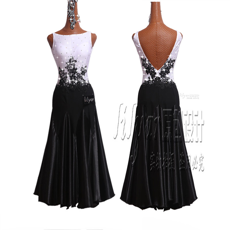 New modern dance dress social dance performance clothing performance uniform black and white classic with black embroidery