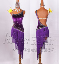 Jia Huixin Latin dance competition costumes performance costumes tassel dress purple velvet rhinestones high-end LD186
