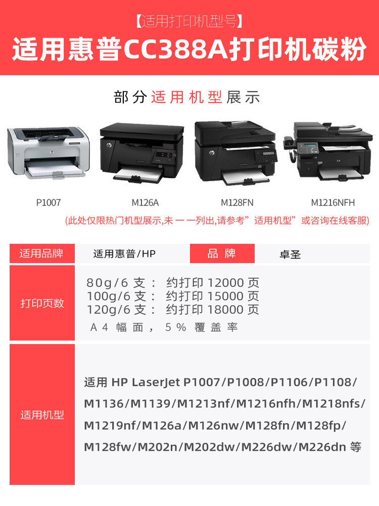 Suitable for Hp Cc388A Toner M1136 12A M1005 1020 M126A Printer Toner Cartridge