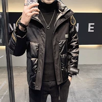 Мужской глянцевый короткий пуховик, толстовка с капюшоном, бархатный комплект, 2021 года, утиный пух