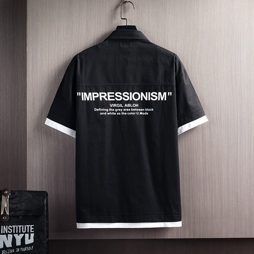 Летняя черная трендовая рубашка для отдыха для школьников и студентов, в корейском стиле, оверсайз