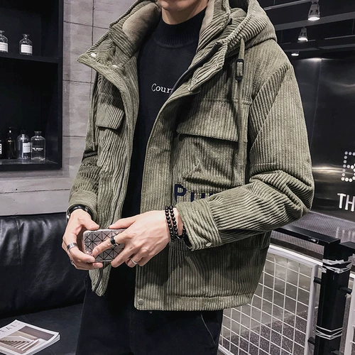 Мужской зимний трендовый короткий пуховик, вельветовая куртка, коллекция 2021, увеличенная толщина