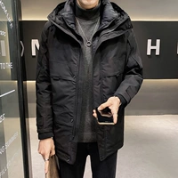 Мужской длинный пуховик, зимняя трендовая удерживающая тепло куртка с капюшоном, коллекция 2021, средней длины