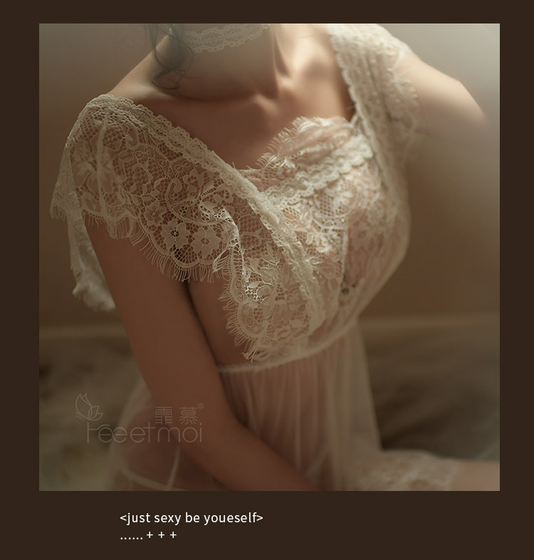 Envy Sexy lông mi ren phối cảnh đêm váy không tay Halter Lingerie Tulle ngọt ngào đồ ngủ phụ nữ mùa hè vay cotton