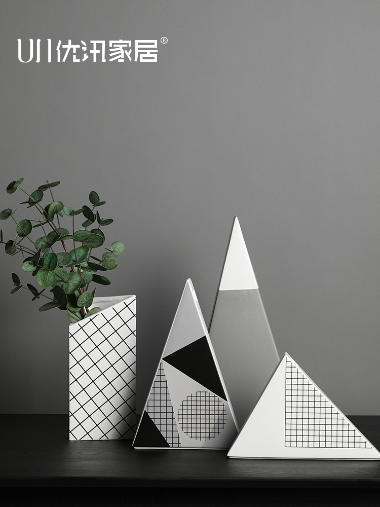 High-grade vase ornaments living room flower arrangement Modern simple white geometric ceramics Light luxury home soft decorations flowers