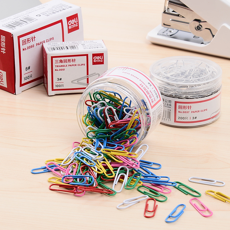 Deli paper clip pin color cute paper clip thickened fixed safety pin Bookmark Metal clip Creative paper clip Desktop student stationery Large buckle pin storage office supplies