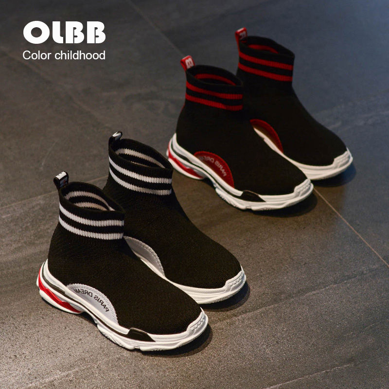 2018 autumn new children's socks shoes boys a pedal casual shoes high to help girls knit shoes Korean version