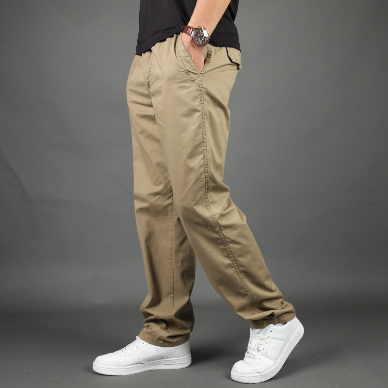 Casual pants men's loose plus size sports trousers elastic waist multi-pocket overalls summer thin trousers men's tide