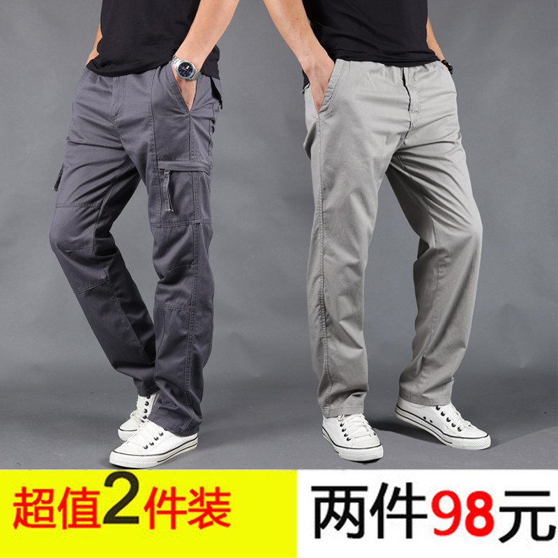Autumn and winter all-match cotton youth large size men's multi-pocket overalls men's loose straight casual sports trousers trend