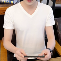 Шелковая трендовая футболка для школьников и студентов, подходит для подростков, в корейском стиле, V-образный вырез, короткий рукав