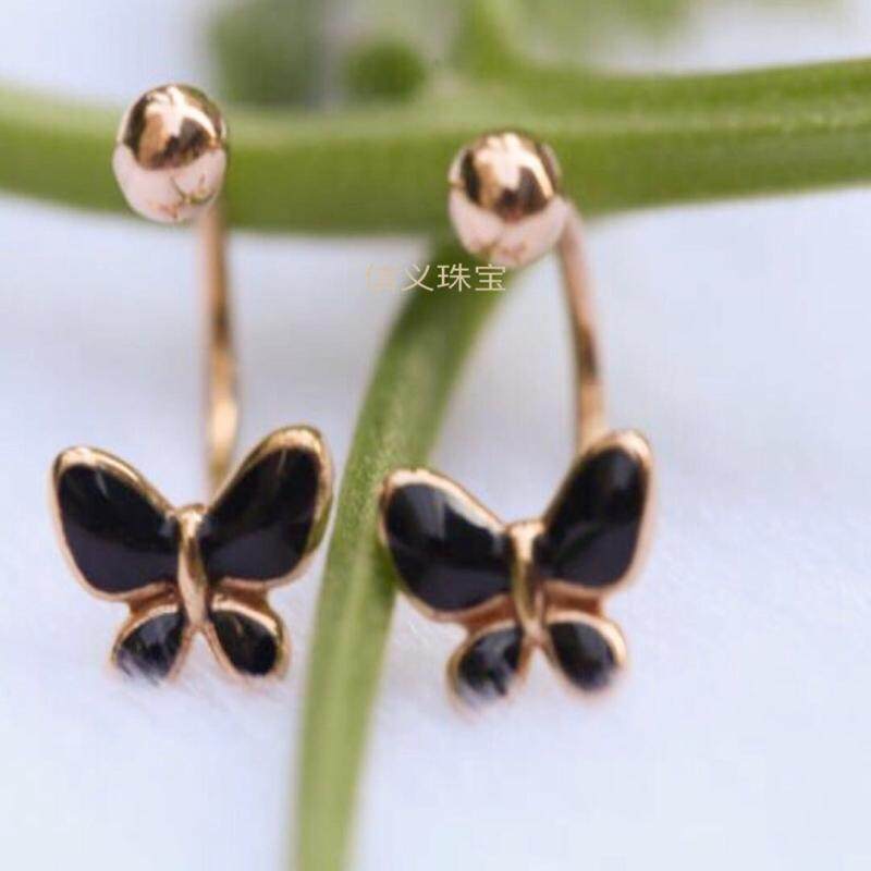 Color gold 18K rose gold Butterfly U-shaped screw stud enameled ear bone quality wild non-allergenic 750