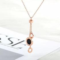 Color gold 18K rose gold black agate round necklace ring LOVE choker temperament Joker to send girlfriend best friend