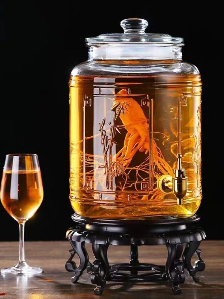 Glass Wine Bottle for Infusing Liquor, 10kg, 15kg, 25kg, Household Use, with Spigot, for Ginseng and Medicinal Liquor, Wine Pot, Wine Bottle