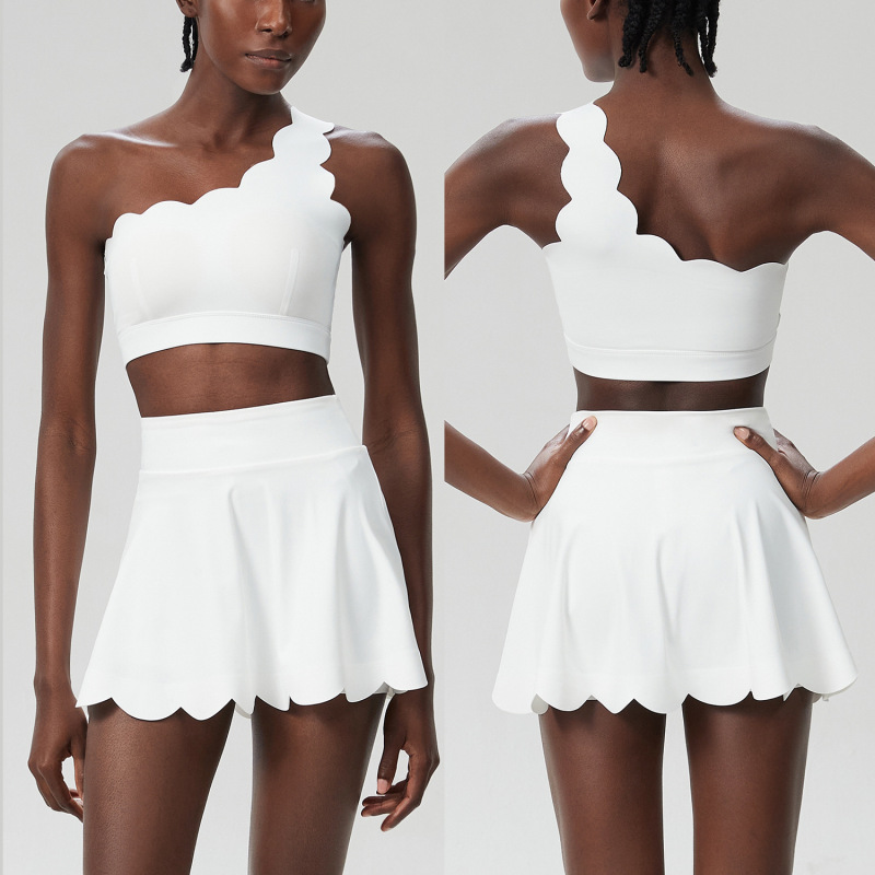Petal Series Sexy One-Shoulder Sports Bra Fitness Set Running Tennis Golf Slimming High-Waisted Skirt Pants