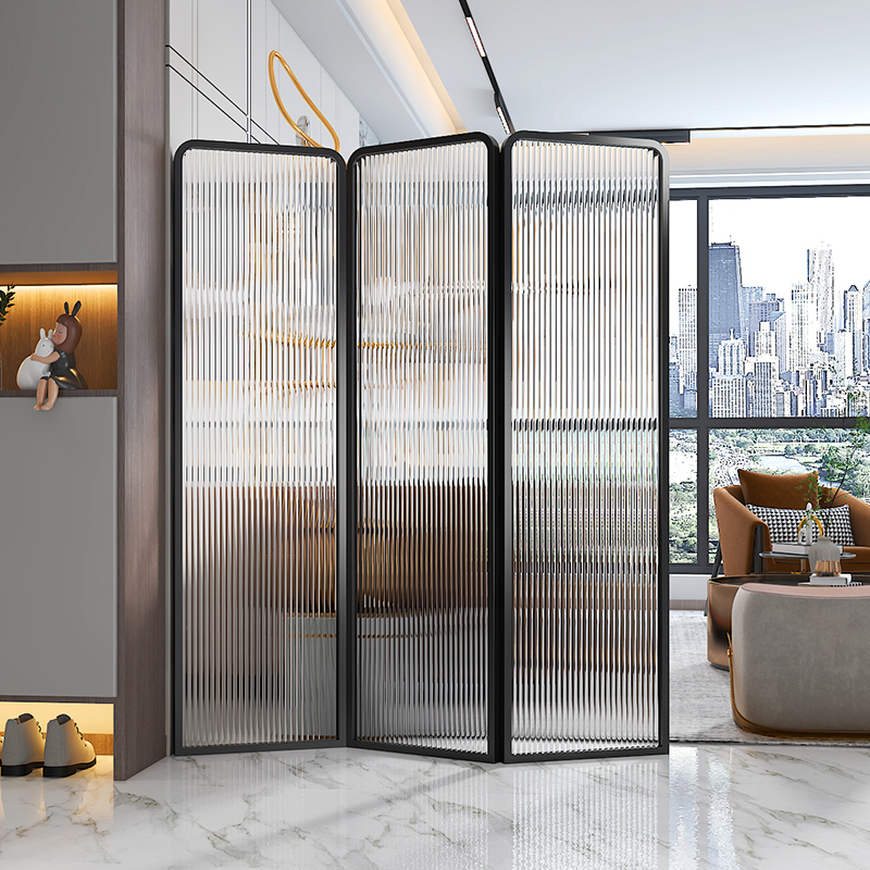 Office Glass Entrance Screen, Washbasin, Foldable, Movable, No-Drill Dining Room Stainless Steel Partition