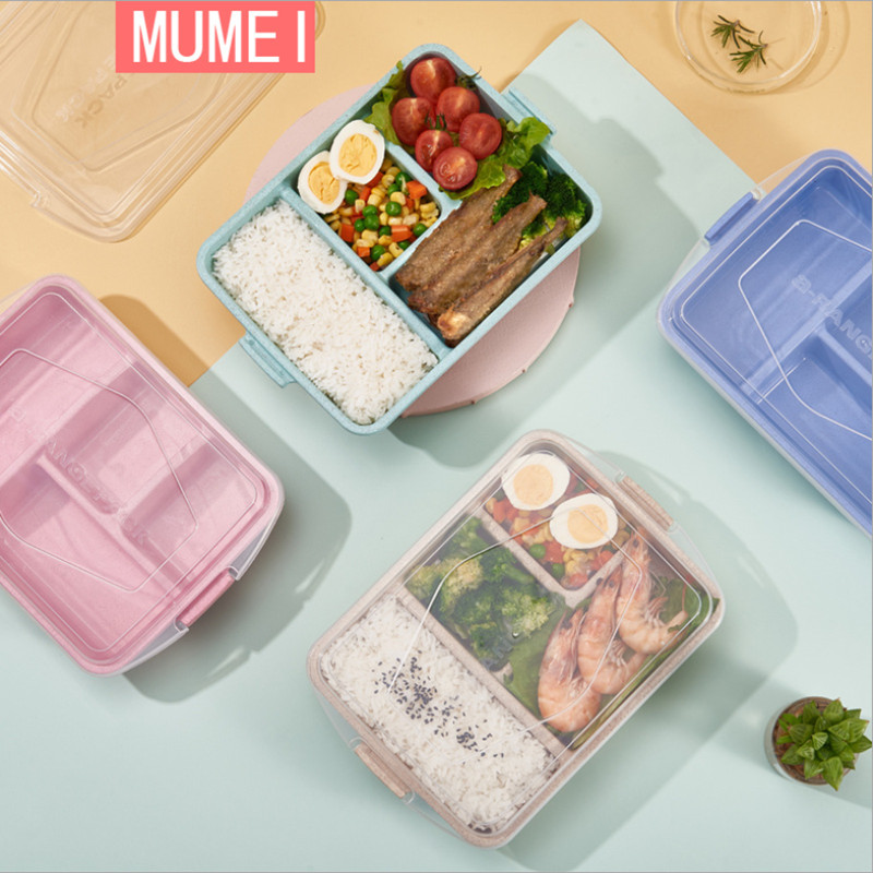 Wheat Straw Lunch Box Lunch Box Freshness Box 4-G Separation Student Microwave Oven Dining Box Square Japan-style Sealed Case