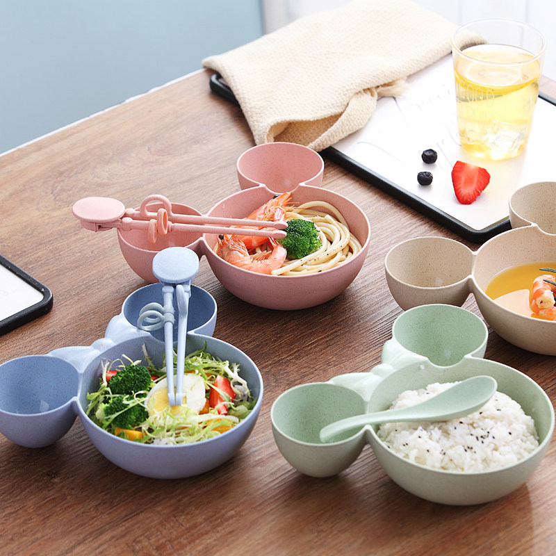 Children cutlery sets wheat straw chopsticks Anti-fall anti-burn Spoon Fork chopsticks Children training chopsticks Learn chopsticks