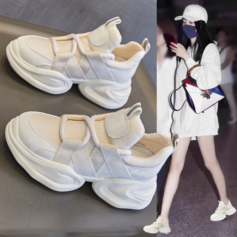 Women's Genuine Leather Height-Increasing Dad Shoes, Spring 2026, Thick-Soled Lightweight White Sneakers, Platform Casual Sports Shoes