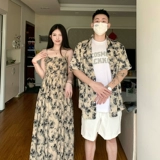 Летняя парная одежда для влюбленных, рубашка, длинная юбка, платье, короткий рукав, французский стиль