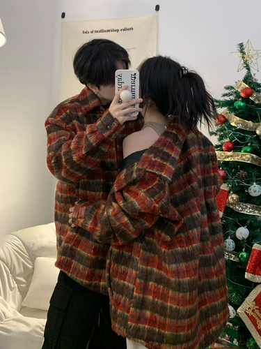 Ретро демисезонная куртка, шерстяное пальто, парная одежда для влюбленных, в американском стиле, оверсайз, изысканный стиль, увеличенная толщина