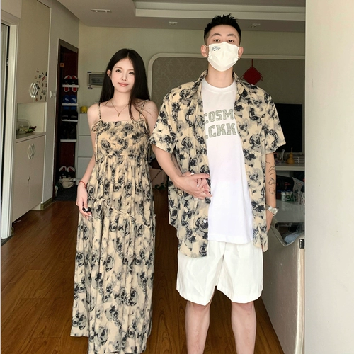 Летняя парная одежда для влюбленных, рубашка, длинная юбка, платье, короткий рукав, французский стиль