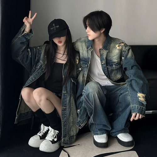 Джинсовая осенняя куртка подходит для мужчин и женщин, дизайнерская парная одежда для влюбленных, в американском стиле, оверсайз