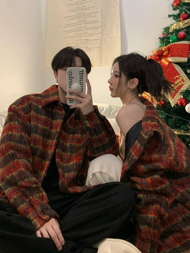 Ретро демисезонная куртка, шерстяное пальто, парная одежда для влюбленных, в американском стиле, оверсайз, изысканный стиль, увеличенная толщина