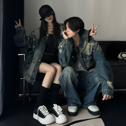 Джинсовая осенняя куртка подходит для мужчин и женщин, дизайнерская парная одежда для влюбленных, в американском стиле, оверсайз