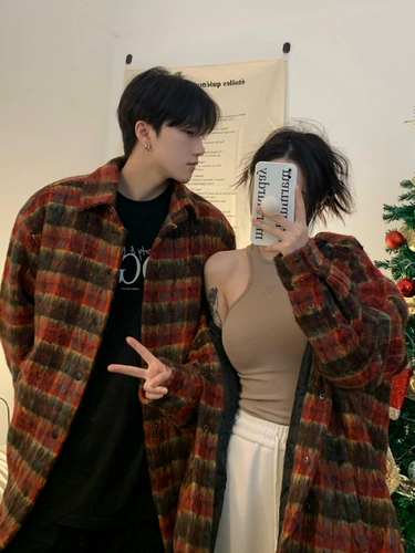 Ретро демисезонная куртка, шерстяное пальто, парная одежда для влюбленных, в американском стиле, оверсайз, изысканный стиль, увеличенная толщина