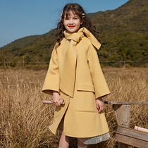 Childrens double-sided cashmere coat girl woolen 2021 new foreign style long woolen tweed Korean autumn winter coat