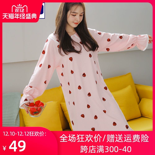 Осенний хлопковый лонгслив, пижама для принцессы, зимняя длинная милая хлопковая юбка, в корейском стиле, большой размер