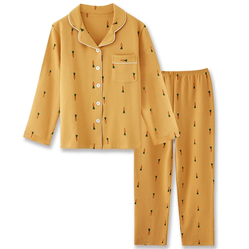 Пижама, хлопковый лонгслив, осенние штаны, милый комплект для отдыха